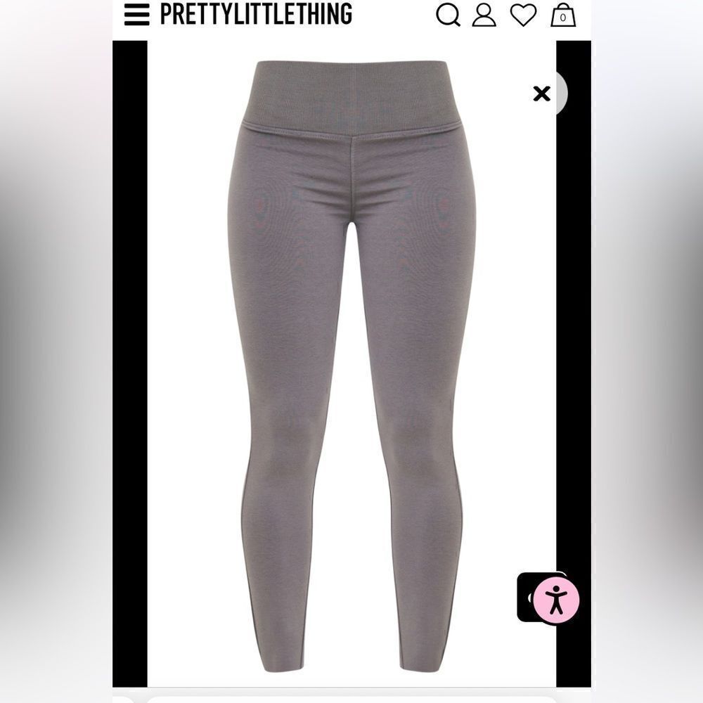 Pretty Little Thing NWT Sz 4 Charcoal Grey Ribbed Waistband Cotton Legging